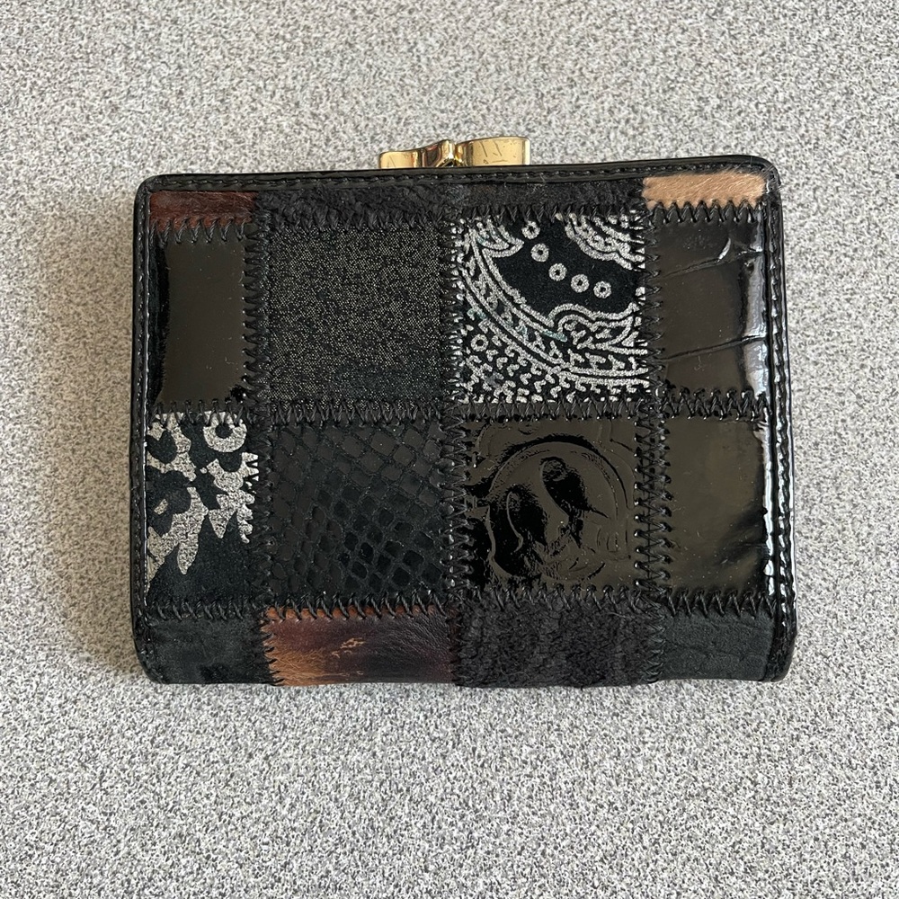 Patchwork Black Women's Wallet - Compact Trifold